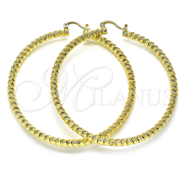 Argolla Extra Grande 02.170.0274.70 Oro Laminado, Diseño de Torcido y Hueco, Diamantado, Tono Dorado