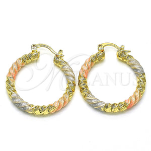 Argolla Mediana 02.170.0274.1.30 Oro Laminado, Diseño de Torcido, Diamantado, Tres Tonos