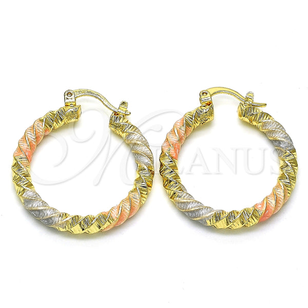 Argolla Mediana 02.170.0274.1.30 Oro Laminado, Diseño de Torcido, Diamantado, Tres Tonos
