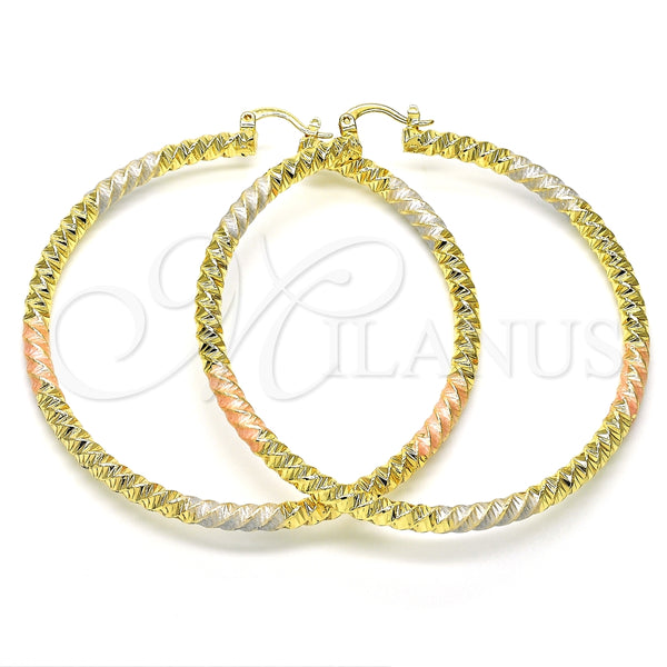 Argolla Extra Grande 02.170.0274.1.70 Oro Laminado, Diseño de Torcido, Diamantado, Tres Tonos