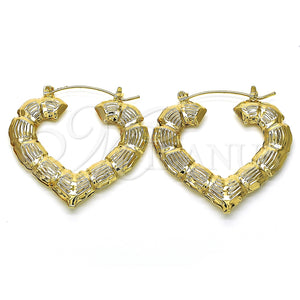 Argolla Mediana 02.170.0277.40 Oro Laminado, Diseño de Corazón y Bambu, Pulido, Tono Dorado