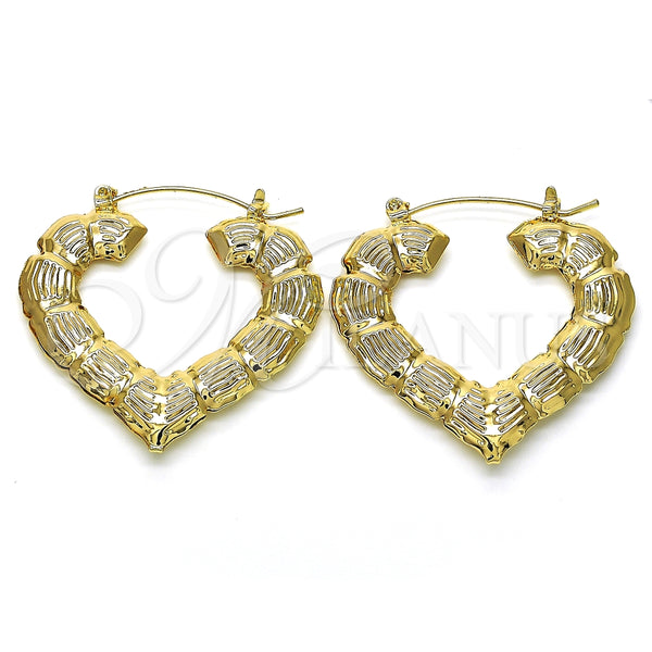 Argolla Mediana 02.170.0277.40 Oro Laminado, Diseño de Corazón y Bambu, Pulido, Tono Dorado
