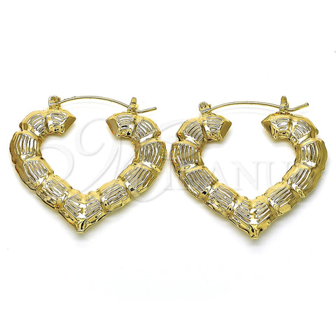 Argolla Mediana 02.170.0277.40 Oro Laminado, Diseño de Corazón y Bambu, Pulido, Tono Dorado
