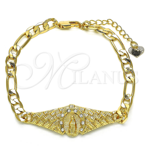 Pulsera Elegante 03.351.0033.08 Oro Laminado, Diseño de Guadalupe, con Blanca Cristal, Pulido, Tono Dorado (06 MM Thickness, 8 Inches Length)