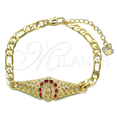 Pulsera Elegante 03.351.0033.1.08 Oro Laminado, Diseño de Guadalupe, con Granate Cristal, Pulido, Tono Dorado (06 MM Thickness, 8 Inches Length)