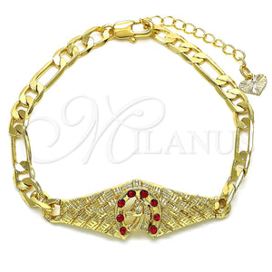 Pulsera Elegante 03.351.0034.1.08 Oro Laminado, con Granate Cristal, Pulido, Tono Dorado (06 MM Thickness, 8 Inches Length)