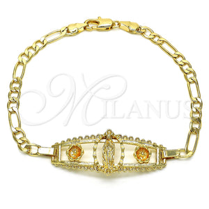 Pulsera Elegante 03.351.0037.08 Oro Laminado, Diseño de Guadalupe y Flor, Pulido, Tono Dorado (05 MM Thickness, 8 Inches Length)