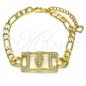 Pulsera Elegante 03.351.0038.07 Oro Laminado, Diseño de Guadalupe, con Blanca Cristal, Pulido, Tono Dorado (06 MM Thickness, 7 Inches Length)