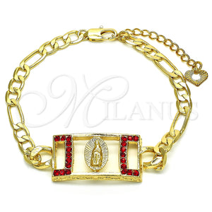 Pulsera Elegante 03.351.0038.1.07 Oro Laminado, Diseño de Guadalupe, con Granate Cristal, Pulido, Tono Dorado (06 MM Thickness, 7 Inches Length)