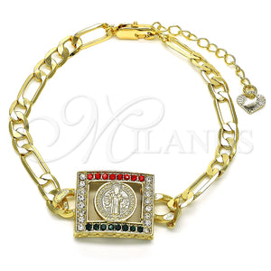 Pulsera Elegante 03.351.0039.2.07 Oro Laminado, Diseño de San Benito, con Multicolor Cristal, Pulido, Tono Dorado (05 MM Thickness, 7 Inches Length)