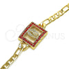 Pulsera Elegante 03.351.0040.07 Oro Laminado, Diseño de Guadalupe, con Granate Cristal, Pulido, Tono Dorado (05 MM Thickness, 7 Inches Length)