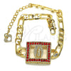Pulsera Elegante 03.351.0040.07 Oro Laminado, Diseño de Guadalupe, con Granate Cristal, Pulido, Tono Dorado (05 MM Thickness, 7 Inches Length)