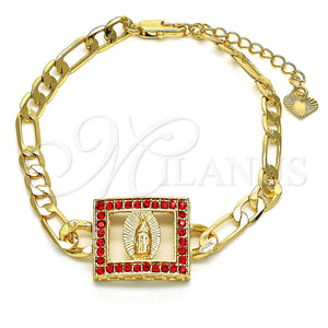 Pulsera Elegante 03.351.0040.07 Oro Laminado, Diseño de Guadalupe, con Granate Cristal, Pulido, Tono Dorado (05 MM Thickness, 7 Inches Length)
