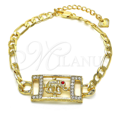Pulsera Elegante 03.351.0041.07 Oro Laminado, Diseño de Elefante, con Blanca and Granate Cristal, Pulido, Tono Dorado (05 MM Thickness, 7 Inches Length)