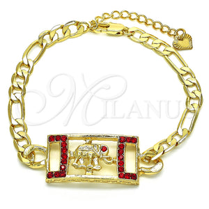 Pulsera Elegante 03.351.0041.1.07 Oro Laminado, Diseño de Elefante, con Granate Cristal, Pulido, Tono Dorado (05 MM Thickness, 7 Inches Length)