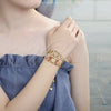 Pulsera Elegante 03.351.0042.07 Oro Laminado, Diseño de San Benito, con Blanca Cristal, Pulido, Tono Dorado (06 MM Thickness, 7 Inches Length)