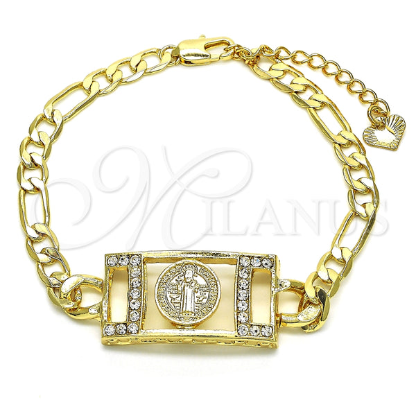 Pulsera Elegante 03.351.0042.07 Oro Laminado, Diseño de San Benito, con Blanca Cristal, Pulido, Tono Dorado (06 MM Thickness, 7 Inches Length)