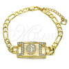 Pulsera Elegante 03.351.0042.07 Oro Laminado, Diseño de San Benito, con Blanca Cristal, Pulido, Tono Dorado (06 MM Thickness, 7 Inches Length)