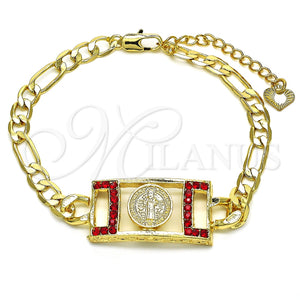 Pulsera Elegante 03.351.0042.1.07 Oro Laminado, Diseño de San Benito, con Granate Cristal, Pulido, Tono Dorado (06 MM Thickness, 7 Inches Length)