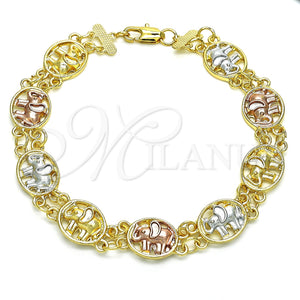 Pulsera Elegante 03.351.0043.09 Oro Laminado, Diseño de Elefante, Pulido, Tres Tonos (12 MM Thickness, 9 Inches Length)