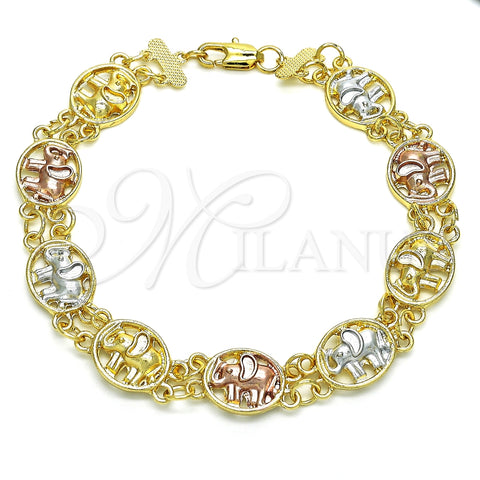 Pulsera Elegante 03.351.0043.09 Oro Laminado, Diseño de Elefante, Pulido, Tres Tonos (12 MM Thickness, 9 Inches Length)