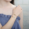 Pulsera Elegante 03.351.0045.08 Oro Laminado, Diseño de San Benito, Pulido, Tres Tonos (13 MM Thickness, 8 Inches Length)