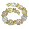 Pulsera Elegante 03.351.0045.08 Oro Laminado, Diseño de San Benito, Pulido, Tres Tonos (13 MM Thickness, 8 Inches Length)