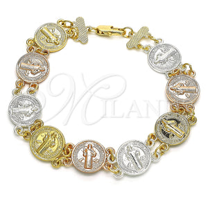 Pulsera Elegante 03.351.0045.08 Oro Laminado, Diseño de San Benito, Pulido, Tres Tonos (13 MM Thickness, 8 Inches Length)