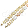 Pulsera Elegante 03.351.0045.08 Oro Laminado, Diseño de San Benito, Pulido, Tres Tonos (13 MM Thickness, 8 Inches Length)