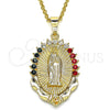 Dije Elegante 05.351.0018 Oro Laminado, Diseño de Guadalupe, con Multicolor Cristal, Pulido, Tono Dorado
