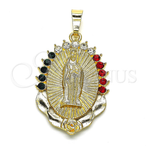 Dije Elegante 05.351.0018 Oro Laminado, Diseño de Guadalupe, con Multicolor Cristal, Pulido, Tono Dorado