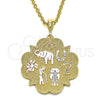 Dije Religioso 05.351.0022 Oro Laminado, Diseño de Elefante y Búho, Pulido, Tres Tonos
