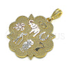 Dije Religioso 05.351.0022 Oro Laminado, Diseño de Elefante y Búho, Pulido, Tres Tonos