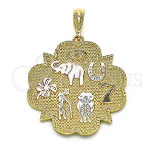 Dije Religioso 05.351.0022 Oro Laminado, Diseño de Elefante y Búho, Pulido, Tres Tonos