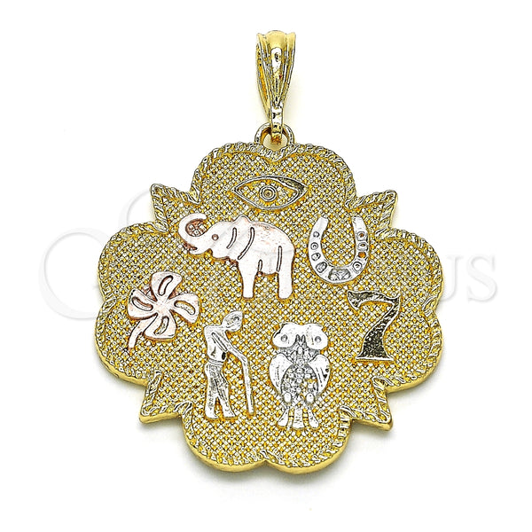 Dije Religioso 05.351.0022 Oro Laminado, Diseño de Elefante y Búho, Pulido, Tres Tonos