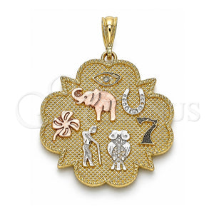 Dije Religioso 05.351.0022 Oro Laminado, Diseño de Elefante y Búho, Pulido, Tres Tonos