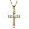 Dije Religioso 05.351.0024 Oro Laminado, Diseño de Crucifijo, con Blanca Cristal, Pulido, Tono Dorado