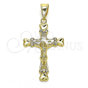 Dije Religioso 05.351.0024 Oro Laminado, Diseño de Crucifijo, con Blanca Cristal, Pulido, Tono Dorado