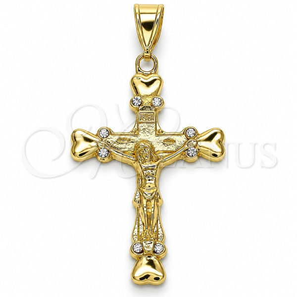 Dije Religioso 05.351.0024 Oro Laminado, Diseño de Crucifijo, con Cristal Blanca, Pulido, Tono Dorado