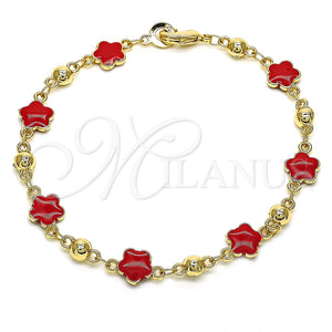 Pulsera Elegante 03.213.0015.6.08 Oro Laminado, Diseño de Flor, Esmaltado Rojo, Tono Dorado (08 MM Thickness, 8 Inches Length)