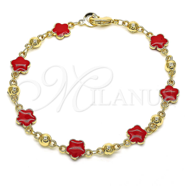 Pulsera Elegante 03.213.0015.6.08 Oro Laminado, Diseño de Flor, Esmaltado Rojo, Tono Dorado (08 MM Thickness, 8 Inches Length)