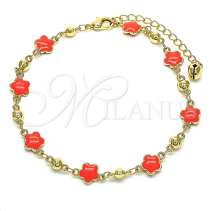 Tobillera Elegante 03.213.0015.5.10 Oro Laminado, Diseño de Flor, Esmaltado, Tono Dorado (08 MM Thickness, 10 Inches Length)