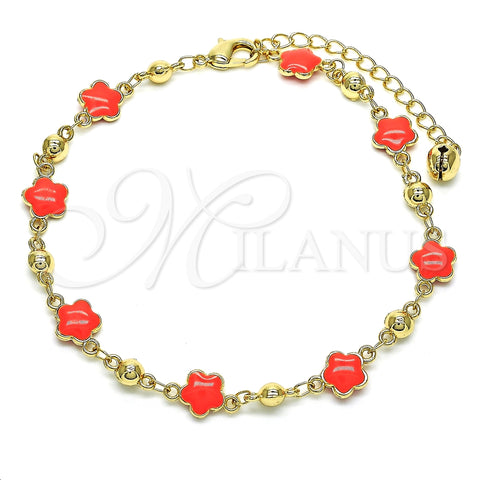 Tobillera Elegante 03.213.0015.5.10 Oro Laminado, Diseño de Flor, Esmaltado, Tono Dorado (08 MM Thickness, 10 Inches Length)
