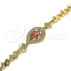 Pulsera Elegante 03.210.0121.07 Oro Laminado, Diseño de Oja y Corazón, con Granate and Blanca Zirconia Cubica, Pulido, Tono Dorado (07 MM Thickness, 7 Inches Length)