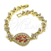 Pulsera Elegante 03.210.0121.07 Oro Laminado, Diseño de Oja y Corazón, con Granate and Blanca Zirconia Cubica, Pulido, Tono Dorado (07 MM Thickness, 7 Inches Length)