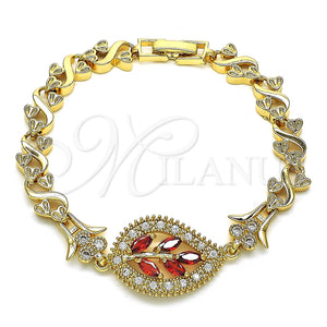 Pulsera Elegante 03.210.0121.07 Oro Laminado, Diseño de Oja y Corazón, con Granate and Blanca Zirconia Cubica, Pulido, Tono Dorado (07 MM Thickness, 7 Inches Length)