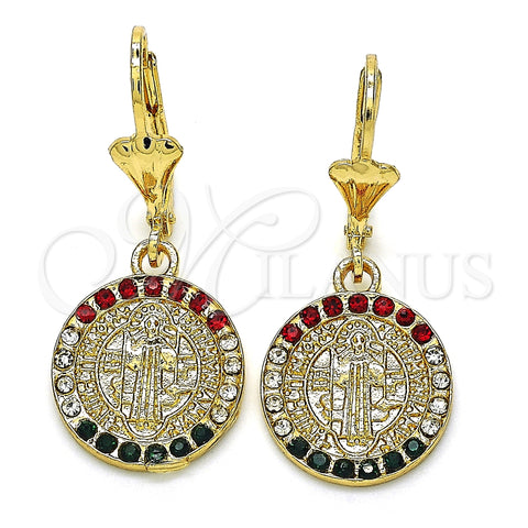 Arete Colgante 02.351.0020.1 Oro Laminado, Diseño de San Benito, con Multicolor Cristal, Pulido, Tono Dorado