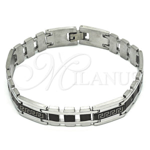 Pulsera Solida 03.114.0311.1.09 Acero Inoxidable, Diseño de Llave Griega, Pulido, Rodinado Negro (12 MM Thickness, 9 Inches Length)