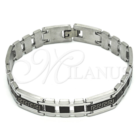 Pulsera Solida 03.114.0311.1.09 Acero Inoxidable, Diseño de Llave Griega, Pulido, Rodinado Negro (12 MM Thickness, 9 Inches Length)