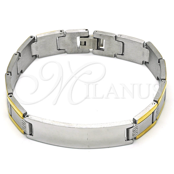 Pulsera Solida 03.114.0342.08 Acero Inoxidable, Diseño de Llave Griega, Pulido, Dos Tonos (12 MM Thickness, 8 Inches Length)